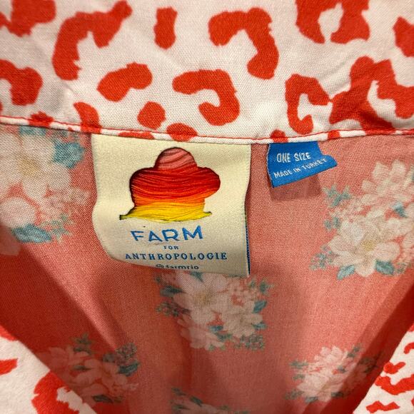 Farm Rio Anthropologie Kimono Open Front Coral Floral Animal Print One Size Fall - Picture 8 of 13